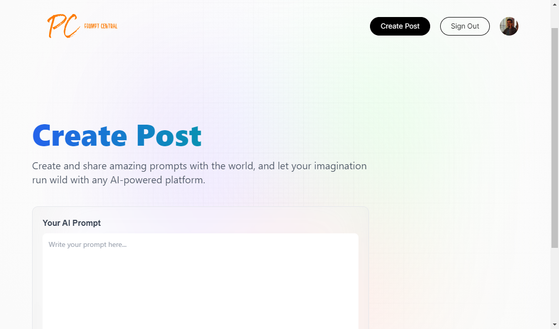 Prompt Central create post page